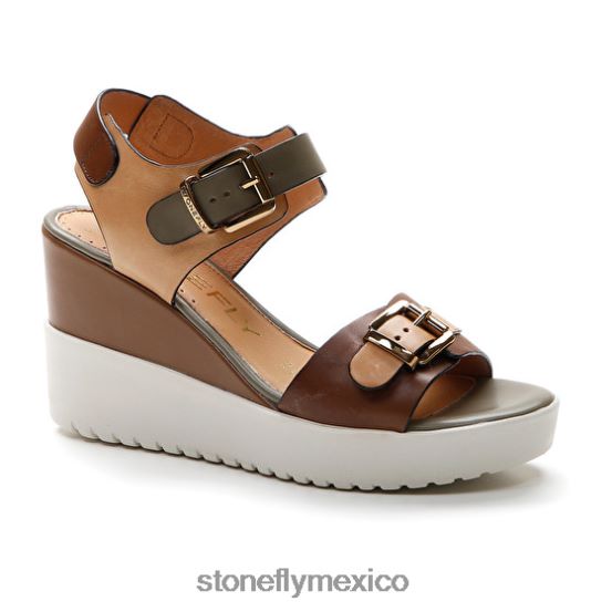 P64Z175 Stonefly mujer ely 17 becerro lthmarrón oscuro/marrón claro/verde sandalias