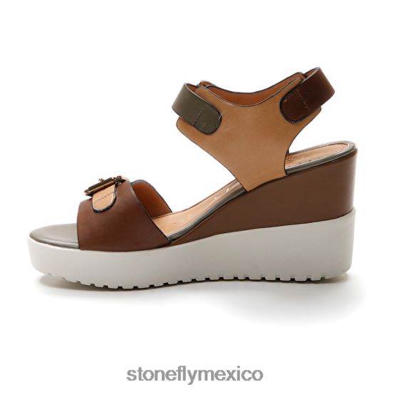 P64Z175 Stonefly mujer ely 17 becerro lthmarrón oscuro/marrón claro/verde sandalias